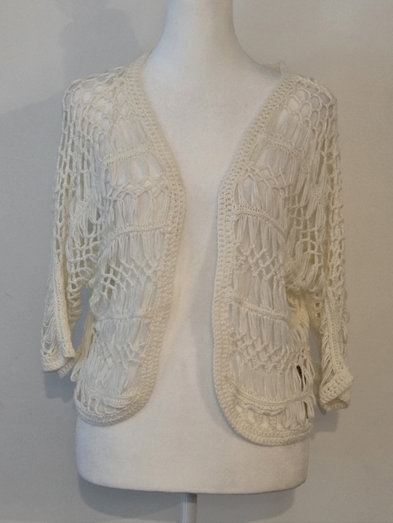 Suzy Shier Sweaters - Open-Knit Crochet Cardigan Sweater - Cream